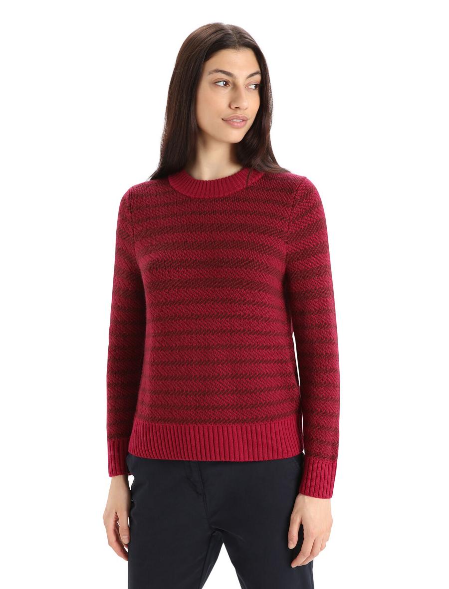 Cherry / Espresso Women\'s Icebreaker Merino Waypoint Crewe Sweaters | USA 1625EBCX